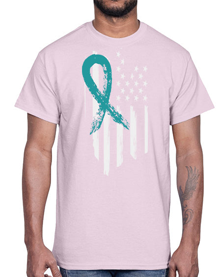 PTSD Teal Ribbon Distressed US 7#- PTSD- Cotton Tee