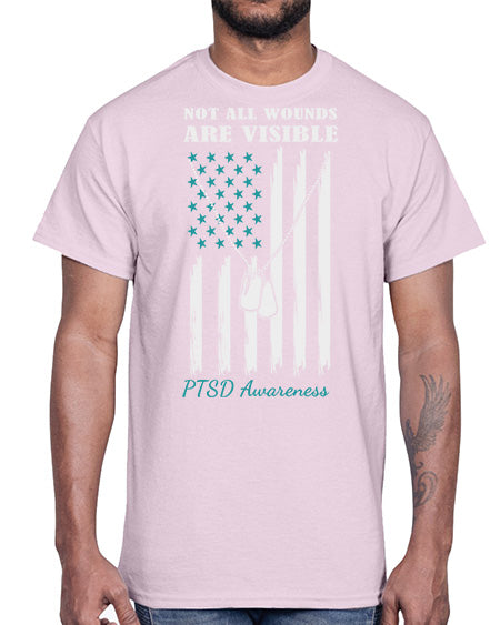 Teal Ribbon Not All Wounds 6#- PTSD- Cotton Tee