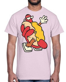 Walking hotdog 262#- cartoon food- Cotton Tee