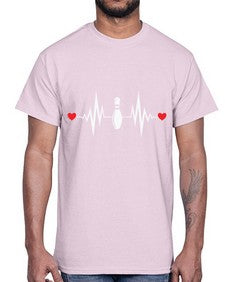 bowling pin heartbeat cute 277#- bowling- Cotton Tee