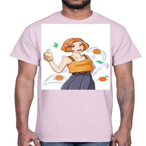 cute anime summer girl with orange juice28#- anime- Cotton Tee