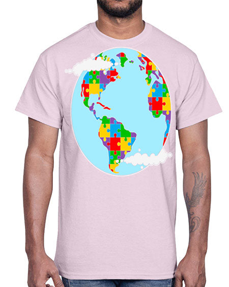 earth autism awareness heart puzzle 83#- autism- Cotton Tee