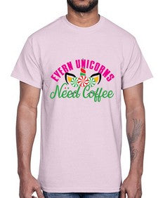 evern unicorns need coffee 126#- unicorn- Cotton Tee