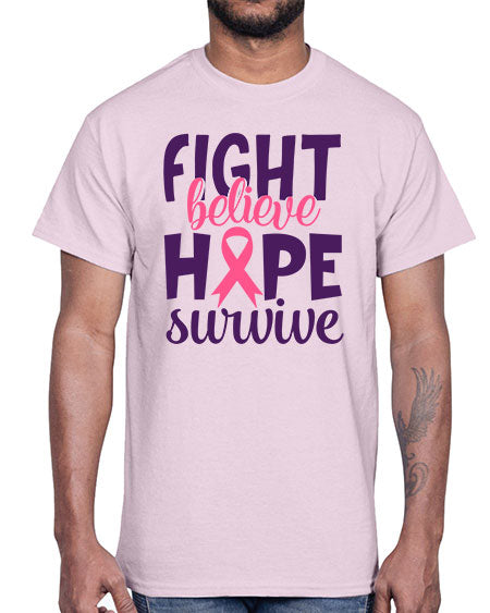 fight believe hope survive Style 13#- breast cancer- Cotton Tee