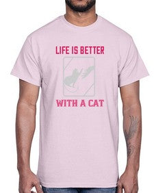 life is better with a cat Style 63#- cats- Cotton Tee