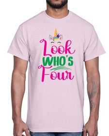 look whos four 261#- unicorn- Cotton Tee