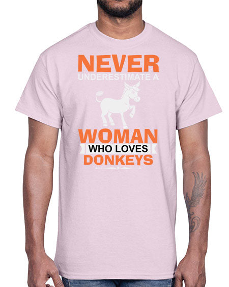 never underestimate a woman who loves donkeys Style 1#- donkey- Cotton Tee