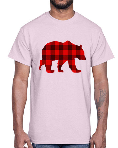 plaid bear 227#- bears - animals- Cotton Tee