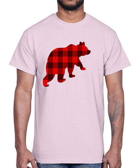 plaid bear 229#- bears - animals- Cotton Tee