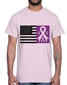 usa flag with alzheimers cancer 219#- alzheimers- Cotton Tee