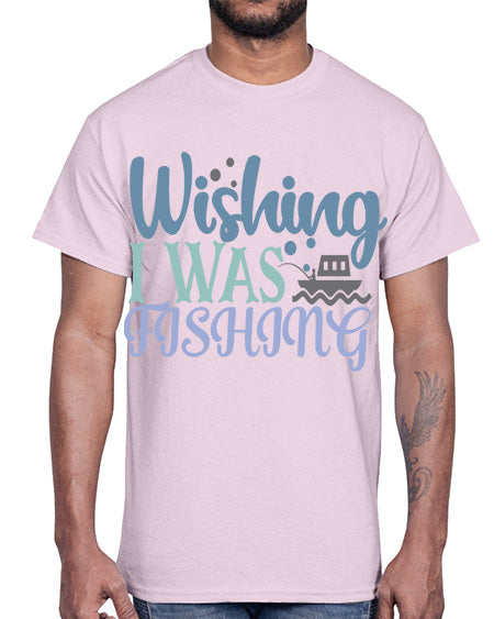 wishing i was fishing 90#- shark-fish- Cotton Tee