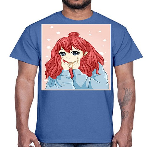 Beautiful and cute girl long red hair with jacket 150#- anime- Cotton Tee