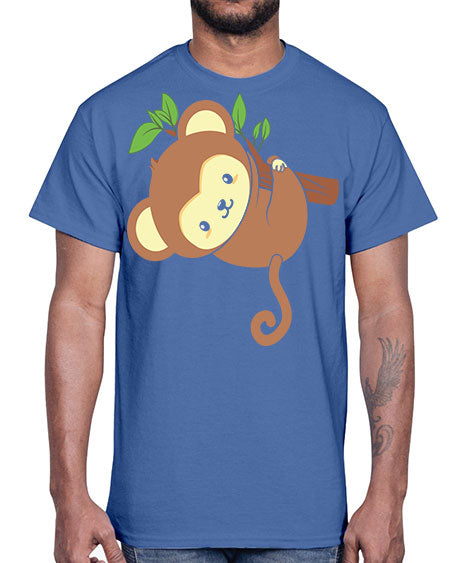 Cute Monkey Hanging on Tree 4#- monkey- Cotton Tee