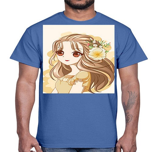 Cute and happy girl with flowers crown 57#- anime- Cotton Tee