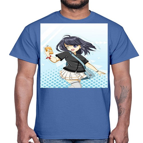 Cute and happy student girl with banana milk 4#- anime- Cotton Tee