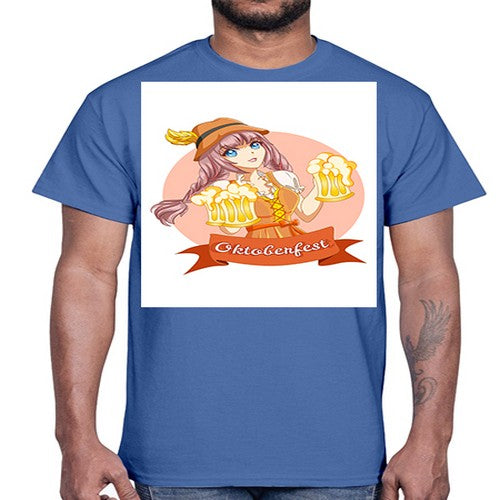 Cute and happy woman celebrating oktoberfest with beer 177#- anime- Cotton Tee