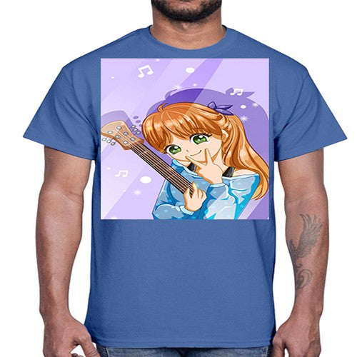 Cute and soft girl with guitar 53#- anime- Cotton Tee