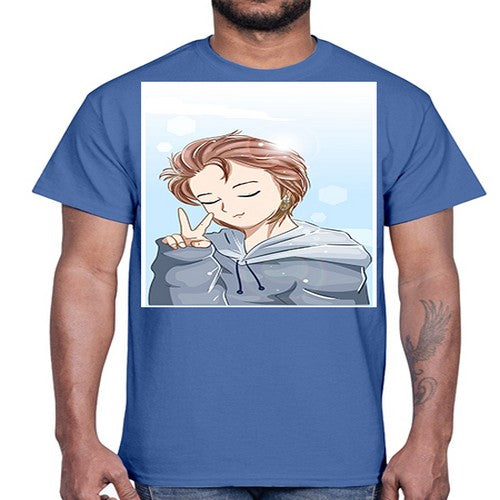 Cute boy brown hair with blue jacket 126#- anime- Cotton Tee
