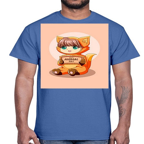 Cute girl with animal costume in animal day text 137#- anime- Cotton Tee