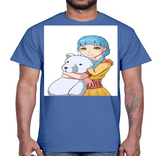 Cute girl with bear doll 26#- anime- Cotton Tee