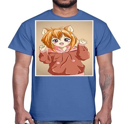 Cute little girl with accessories cat cartoon 170#- anime- Cotton Tee
