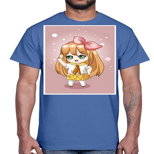 Cute little girl yellow hair wearing uniform 130#- anime- Cotton Tee