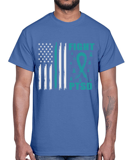 Fight PTSD Awareness American Flag 24#- PTSD- Cotton Tee