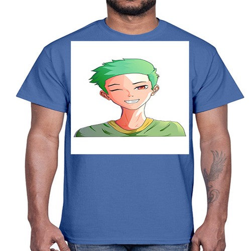Handsome boy green hair wearing green shirt 35#- anime- Cotton Tee