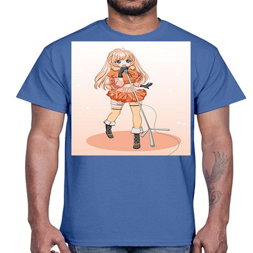 Happy and beautiful singer woman with microphone 160#- anime- Cotton Tee