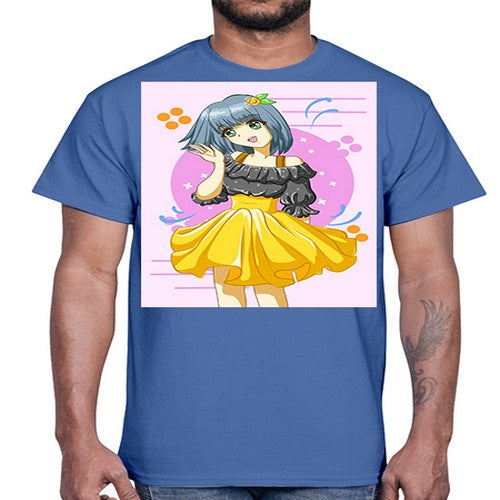 Happy and funny girl with black yellow dress in summer 41#- anime- Cotton Tee