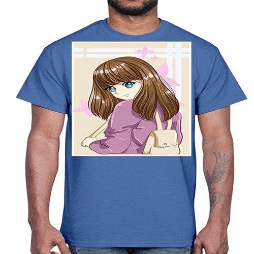Happy and pretty college student carrying a bag 102#- anime- Cotton Tee