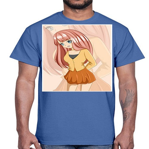 Happy beautiful and cute girl pink long hair 5#- anime- Cotton Tee