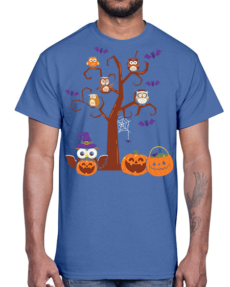 Owl With Pumpkin Halloween Tree A TurtleRabbit 16#- owl- Cotton Tee