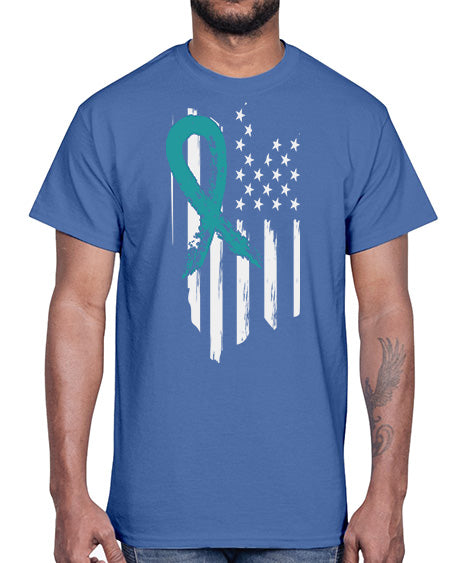 PTSD Teal Ribbon Distressed US 7#- PTSD- Cotton Tee