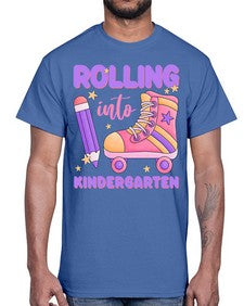Rolling into Kindergarten 787#- kindergarten- Cotton Tee