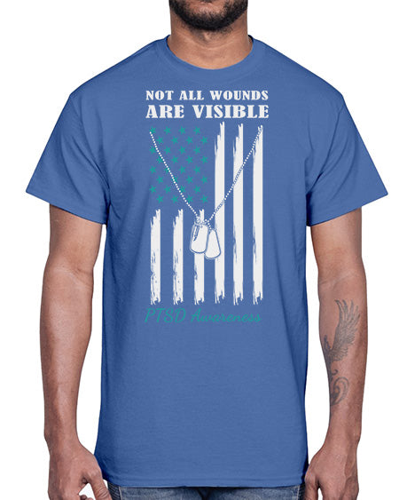Teal Ribbon Not All Wounds 6#- PTSD- Cotton Tee