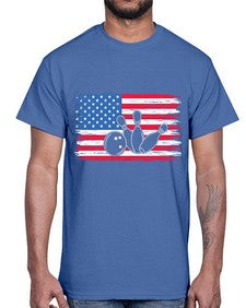 bowling pins usa flag american 278#- bowling- Cotton Tee