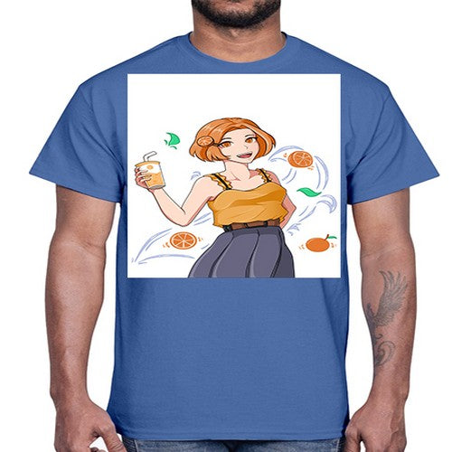 cute anime summer girl with orange juice28#- anime- Cotton Tee