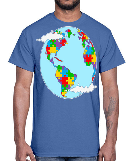 earth autism awareness heart puzzle 83#- autism- Cotton Tee