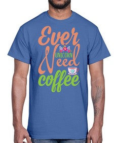 ever unicorn need coffee 125#- unicorn- Cotton Tee