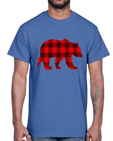 plaid bear 227#- bears - animals- Cotton Tee