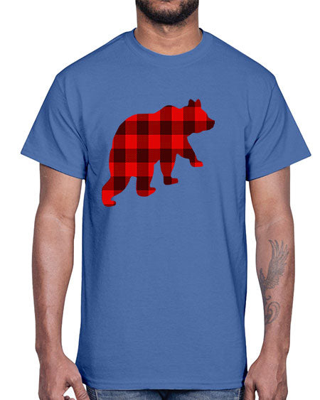plaid bear 229#- bears - animals- Cotton Tee