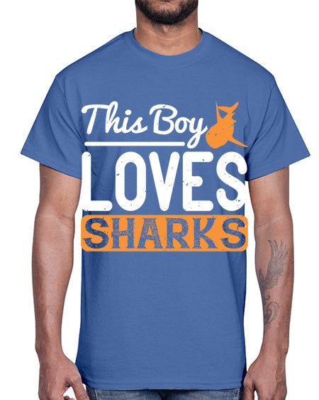 this boy loves sharks Style 14#- shark-fish- Cotton Tee