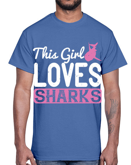 this girl loves sharks Style 12#- shark-fish- Cotton Tee