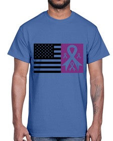 usa flag with alzheimers cancer 219#- alzheimers- Cotton Tee