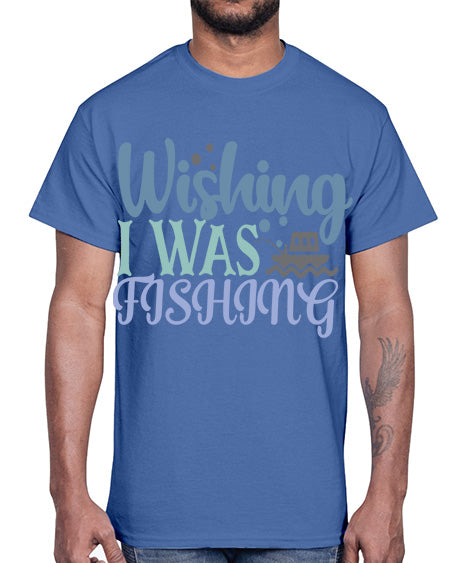 wishing i was fishing 90#- shark-fish- Cotton Tee