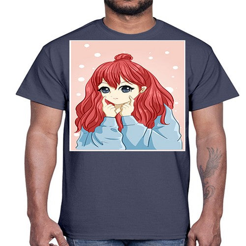 Beautiful and cute girl long red hair with jacket 150#- anime- Cotton Tee