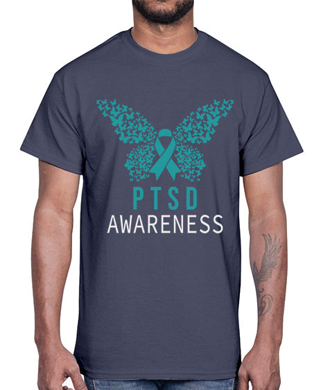 Butterfly PTSD Awareness Teal Ribbon 26#- PTSD- Cotton Tee
