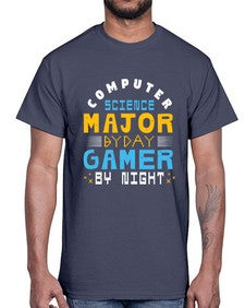 Computer science major by day gamer by night 6#- computer- Cotton Tee