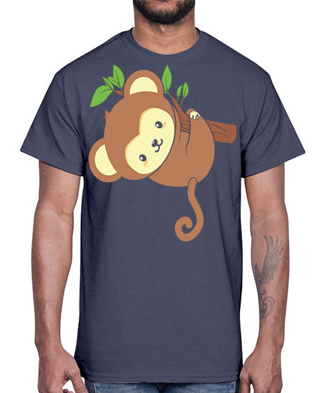 Cute Monkey Hanging on Tree 4#- monkey- Cotton Tee